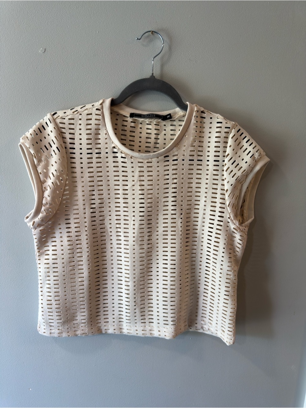 Shoulder Cream Laser-Cut Perforated Crop Top - Size PP XS